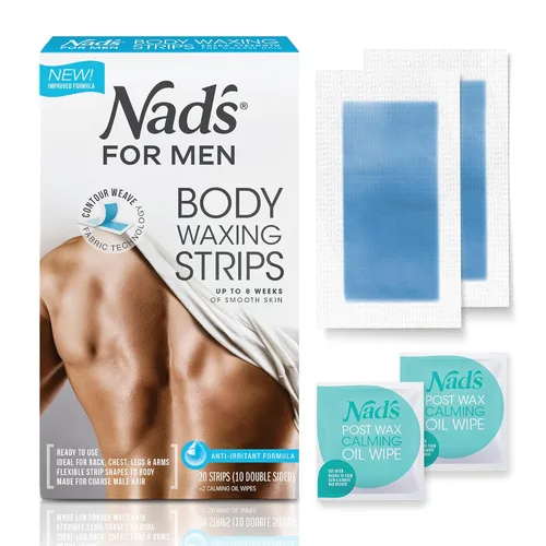 Bandas de cera de Nad's para el cuerpo del hombres 20 ea., paquete de de 1