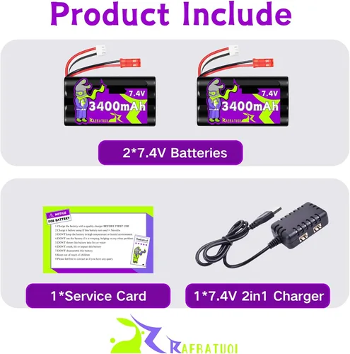 Miniatura 5 de 2 baterías recargables de iones de litio de 7.4 V 3400 mAh JST Plug (rojo) para ciertos controles remotos Speed Truggy RC Boat Drone Airsoft Water