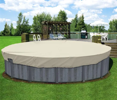 Miniatura 27 de Coarbor Cubierta de invierno para alberca de invierno de 10 pies para piscinas de 6 pies, cubierta de piscina de invierno, kit de invierno beige