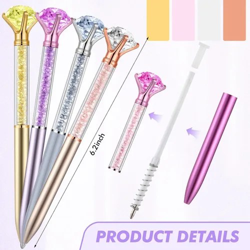 Miniatura 3 de Zhehao 60 piezas de bolígrafos de gran cristal con diamantes, bolígrafos brillantes a granel con brillo, piedras de strass, tinta negra, suministros