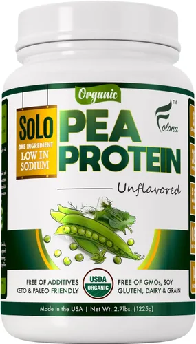 FOLONA Proteína de guisante orgánico aislado, baja en sodio, guisantes cultivados en Canadá, 100% vegano, sin OGM, proteína en polvo a base de