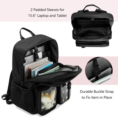 Miniatura 3 de Ita Bolso con Pin de Exhibición Mochila con Inserción, Mochila Estética Kawaii con Funda para Laptop para Cosplay y Concierto, Negro, Mediana