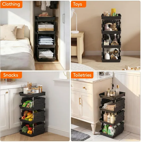 Miniatura 4 de Lifewit Cestas de Almacenamiento Apilables de Plástico, Contenedores Apilables de 4 Niveles 13.8"P x 11.8"A x 28.3"Al, Contenedores Multifuncionales
