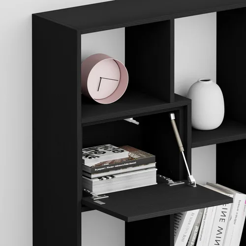 Miniatura 5 de Mobili Fiver, Iacopo XS Estantería con puertas de panel (63.31 x 31.5 pulgadas), color negro Ashwood, Made in Italy