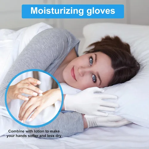 Miniatura 6 de 5 pares (10 unidades) guantes hidratantes durante la noche para hombres y mujeres, guantes de algodón blanco lavables para SPA para manos secas