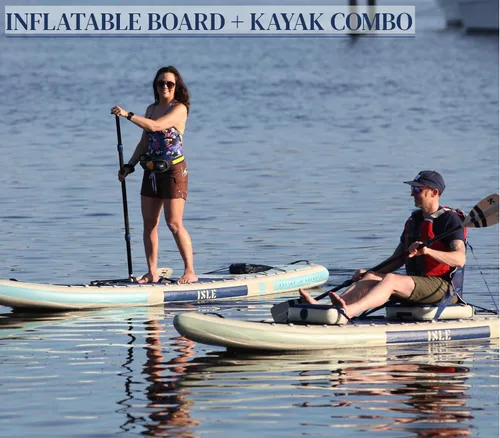 Miniatura 2 de ISLE Paquete de tabla de kayak y remo 2 en 1 – Tabla de remo de pie y kayak, incluye asiento, remo, bomba, bolsa, 11.6 x 35.5 x 6 pulgadas - máx.