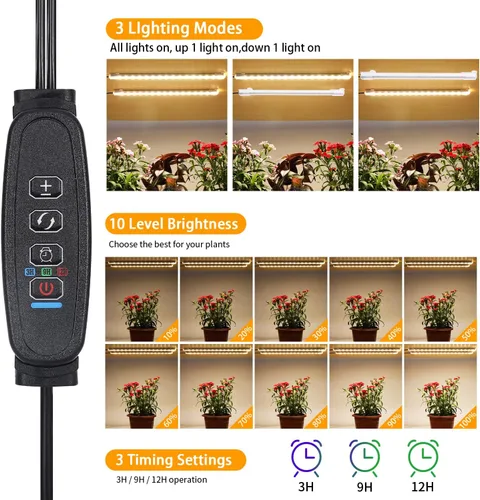 Miniatura 3 de Mini lámpara de cultivo de dos tiras de 8.6 pulgadas para plantas de interior, tiras de luz LED de cultivo de espectro completo de 3000K con Cálido
