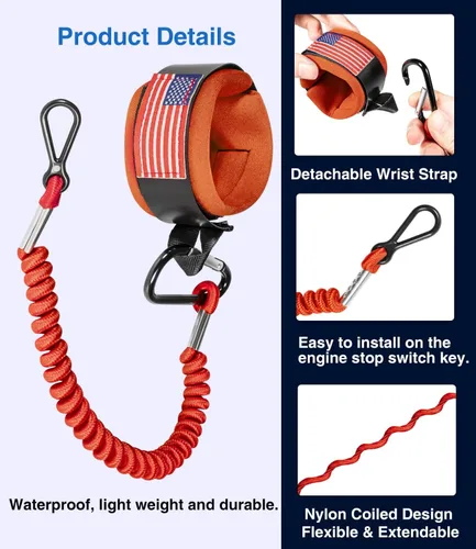 Miniatura 5 de 8M0092850 - Cordón para interruptor de muerte de barco, interruptor de parada de emergencia para motor de barco, cordón de seguridad para Mercury