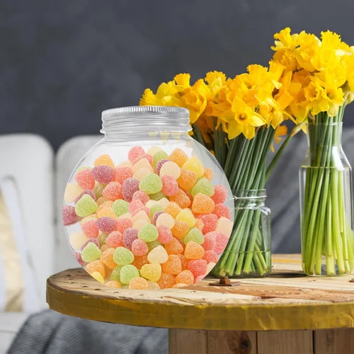 Miniatura 5 de MAGICLULU Tarro de plástico esférico para caramelos, 5 unidades, con forma de globo, botella redonda transparente para almacenamiento de aperitivos
