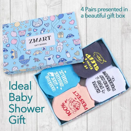 Miniatura 3 de Zmart Calcetines novedosos para bebés y niños pequeños, calcetines divertidos para bebés, regalos para baby shower, 4 pares