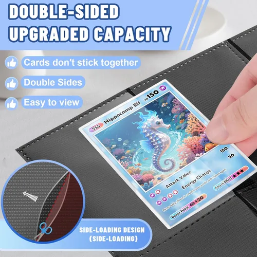 Miniatura 3 de Carpeta de 900 bolsillos con fundas para tarjetas de intercambio, fundas para tarjetas de béisbol compatibles con tarjetas deportivas de tamaño Negro