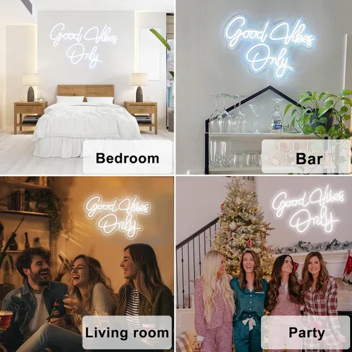 Miniatura 6 de Letreros de neón de Good Vibes Only, grandes de 21.6 x 14.3 pulgadas para decoración de fondo de pared, letrero de neón blanco frío de Good Vibes