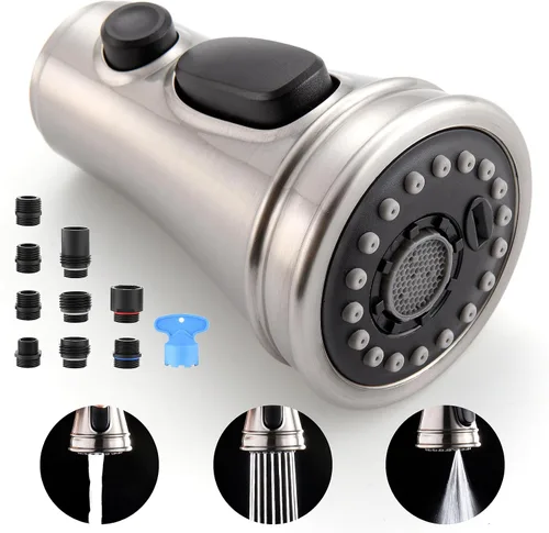 Miniatura 12 de Cabezal rociador de repuesto para grifo de cocina, con 15 adaptadores, rociador de grifo extraíble con boquilla de 3 funciones, bronce aceitado