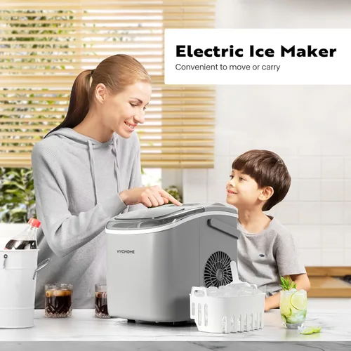 Miniatura 2 de VIVOHOME Máquina eléctrica portátil compacta para hacer cubitos de hielo con mango cuchara de mano 10 bolsas de hielo y función de autolimpieza