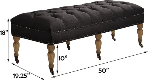 Miniatura 2 de Rosevera Berta - Tapa tapizada de poliéster con cabeza de clavo, banco rectangular para sala de estar, reposapiés, dormitorio, entrada, banco