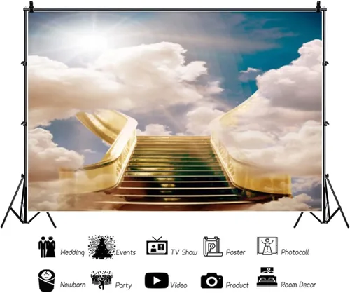 Miniatura 4 de Telón de fondo del cielo de 5x3 pies Puerta del cielo Puerta del paraíso Fondo fotográfico para niños, alfombra de baby shower, pancarta