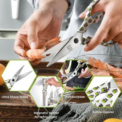 Miniatura 3 de Linoroso Tijeras de cocina resistentes con soporte magnético, hechas con acero japonés 4034, tijeras de cocina multipropósito ultra afiladas
