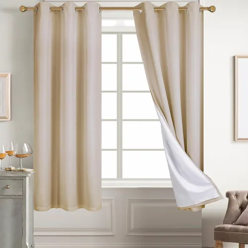 Miniatura 35 de Diraysid Cortinas 100% opacas de lino beige para dormitorio, con ojales, aislamiento térmico, cortinas de oscurecimiento de habitación