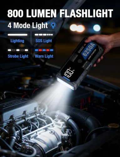 Miniatura 7 de Batería de arranque de salto 6250A (para todo gas o diésel de 9.0+L), 2 puertos USB, arranque de coche portátil de 12 V con pantalla HD de 3.2