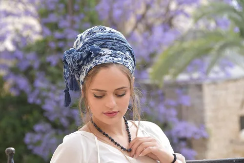 Miniatura 2 de Increíble pañuelo de cabeza blanco azul suave Tichel, redecilla para el cabello, bufanda para la cabeza, cubierta de cabeza, cubierta de cabeza