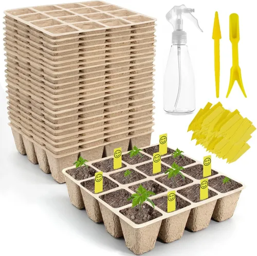 Miniatura 8 de Bandeja de inicio de semillas de 200 celdas, paquete de 20 kits de inicio de semillas biodegradables, macetas de turba para plántulas con 200