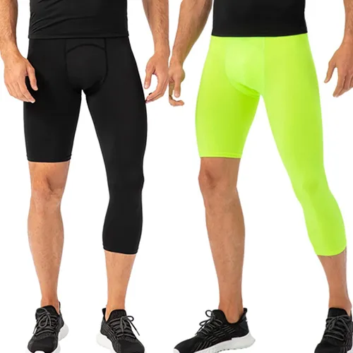 Miniatura 45 de Pantalones de compresión para hombre, mallas de compresión de una pierna para baloncesto, capri 3/4, leggings atléticos, capa base de secado fresco