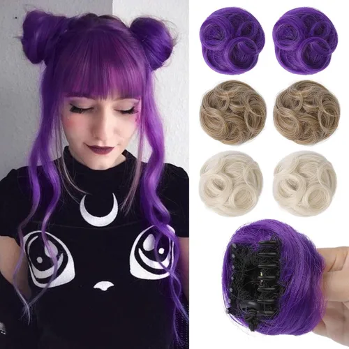 Miniatura 8 de REECHO Piezas de cabello Space Bun, 2 extensiones de moño mini con clip de pinza en extensiones de moño falsas de orejas de gato y desordenadas