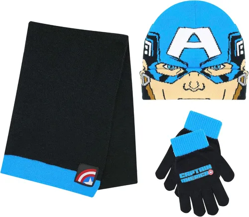 Marvel Avengers - Juego de 3 pañuelos y guantes de nieve para niños, suave y cálido gorro con pompones, bonito uso al aire libre para niños y niños