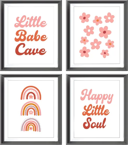 Miniatura 4 de Póster bohemio de Little Babe Cave Happy Little Soul para habitación de niños, bebés, niñas, sala de juegos, guardería, decoración retro de flores