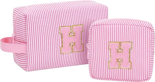 Miniatura 18 de MONSTINA Cesta de Pascua para adolescentes, bolsa de maquillaje con inicial, bolsa de cosméticos personalizada para niñas y mujeres, bonita bolsa