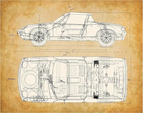 Porsche 914 - Póster antiguo para automóvil y cueva de hombre, dibujo de patente de coche deportivo, decoración de pared de garaje, gran regalo para