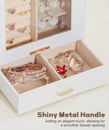 Miniatura 7 de Homde Organizador de joyas para niñas y mujeres, joyero para collares, anillos, aretes, regalo de Navidad, pulseras (blanco + dorado)