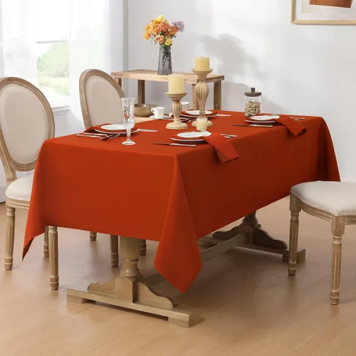 Miniatura 2 de Softalker - Mantel rectangular tejido con textura, jacquard de otoño color naranja quemado, impermeable, fácil de limpiar, resistente a las manchas