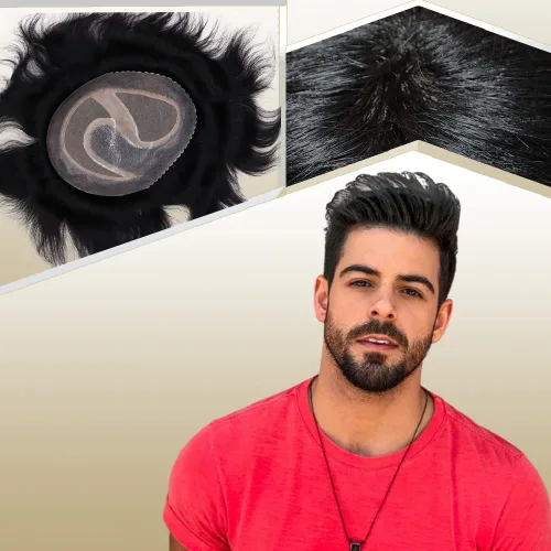 Miniatura 24 de Toupee para hombres sistemas de reemplazo de cabello humano real europeo para hombres, postizos finos, centro de encaje, piel más gruesa, pieza