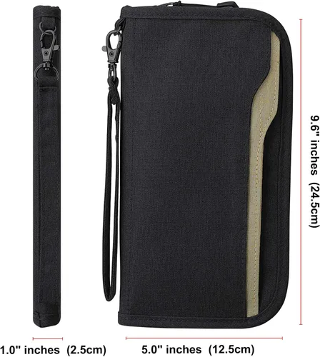 Miniatura 4 de ZOPPEN Cartera de viaje RFID y organizador de documentos con cremallera con correa de muñeca extraíble Cartera RFID