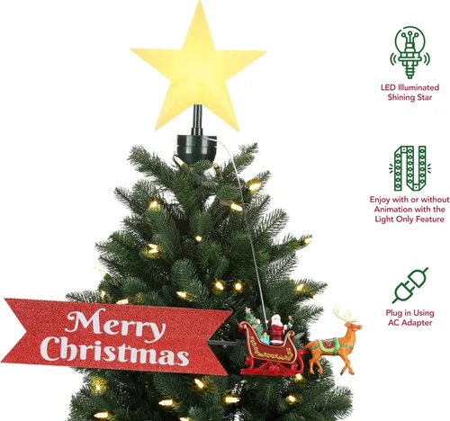 Miniatura 2 de Mr. Christmas Adorno de árbol animado de trineo de Papá Noel con pancarta, rojo (8 pulgadas)