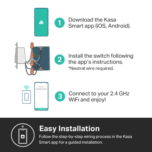 Miniatura 5 de Kasa Apple HomeKit - Interruptor de luz inteligente KS200, un solo polo, requiere cable neutro, interruptor de luz Wi-Fi de 2.4 GHz, funciona