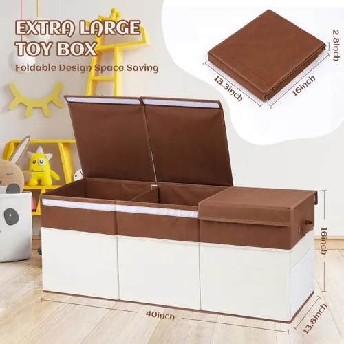 Miniatura 6 de FIIOEOY Caja de juguetes extragrande con tapas, organizador de almacenamiento de juguetes plegable con divisor para niños, baúl de juguetes