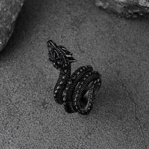 Miniatura 8 de FaithHeart Anillos de dragón punk para hombres y mujeres, acero inoxidable, chapado en oro de 18 quilates, joyería de mitología nórdica con delicado