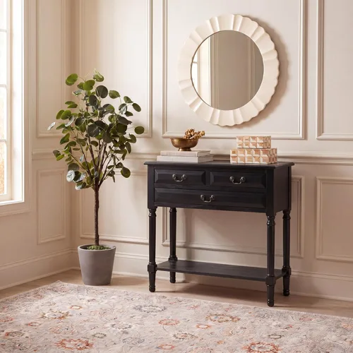 Miniatura 2 de SAFAVIEH Furniture - Mesa consola de 3 cajones Primrose - Negro - Madera maciza - Diseño clásico de granja - Ideal para entrada, sala de estar