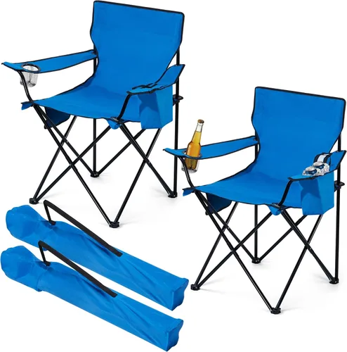 Miniatura 9 de HaSteeL Paquete de 2 sillas de camping, sillas de playa plegables grandes con bolsa refrigeradora, portavasos y bolsillo de almacenamiento, portátil