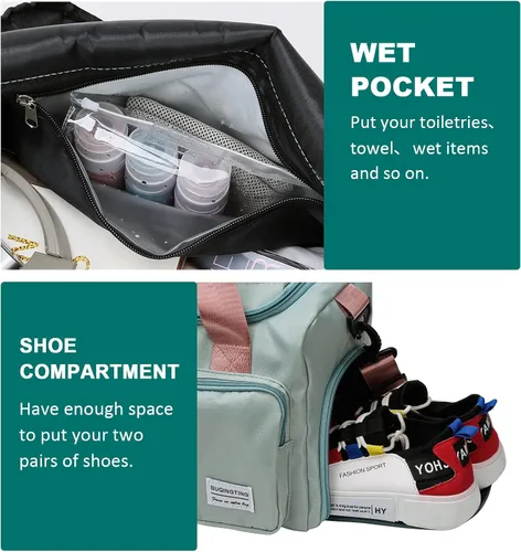 Miniatura 190 de Pequeña bolsa de gimnasio para mujer, bolsa de viaje con compartimento para zapatos