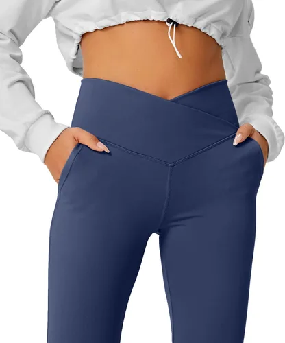 Miniatura 59 de HEGALY Pantalones de yoga acampanados para mujer, leggings cruzados, suaves, de cintura alta, pantalones casuales de entrenamiento con corte de bota