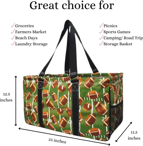 Miniatura 90 de NGIL Bolsa de comestibles reutilizable extra grande plegable de gran tamaño para comestibles, almacenamiento, picnic, playa, Bronco-negro occidental