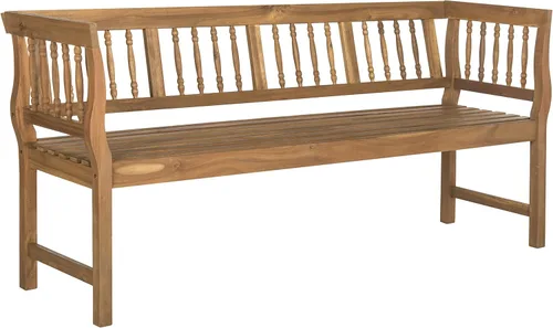 Miniatura 10 de SAFAVIEH Colección de muebles de patio al aire libre - Banco de madera de acacia envejecida blanca antigua con detalles plateados, asientos clásicos