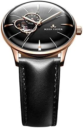 Miniatura 4 de REEF TIGER Relojes de vestir de lujo para hombre oro rosa Tourbillon relojes automáticos correa de cuero RGA8239
