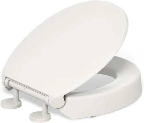 KOHLER 25876-96 Hyten Asiento de inodoro redondo de cierre suave elevado de 3 pulgadas de altura, asiento contorneado con topes Grip-Tight, herrajes