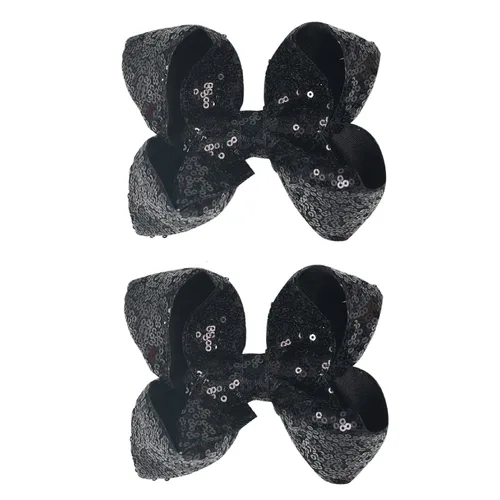 2 horquillas encantadoras de 5 pulgadas con lazo de hada: pinza de lentejuelas multicolor para niños y adolescentes (negro)