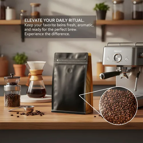 Miniatura 5 de 50 bolsas de café con válvula, bolsa de granos de café con bolsas de cremallera sellables con calor y válvula, granos de café negros y amarillos