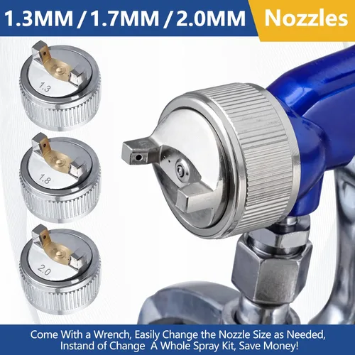 Miniatura 2 de B4B BANG 4 BUCK Pistola pulverizadora profesional de alimentación por sifón HVLP, taza de capacidad de 1000 cc con boquillas de 0.051 in, 0.067 in